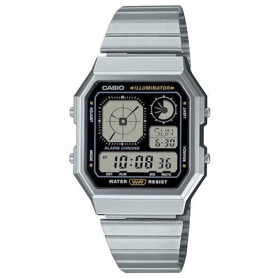Unisex Casio A130we-1Aef Retro Vintage Black Square Dial & Stainless Steel Watch