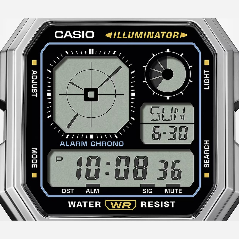 Main Image 3 of Casio A130WE-1AEF Retro Vintage Black Square Dial & Stainless Steel  Watch