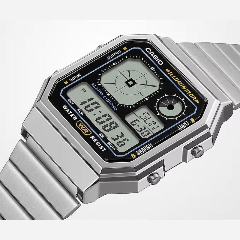 Main Image 4 of Casio A130WE-1AEF Retro Vintage Black Square Dial & Stainless Steel  Watch
