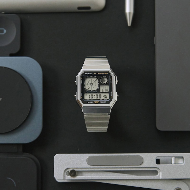 Main Image 5 of Casio A130WE-1AEF Retro Vintage Black Square Dial & Stainless Steel  Watch