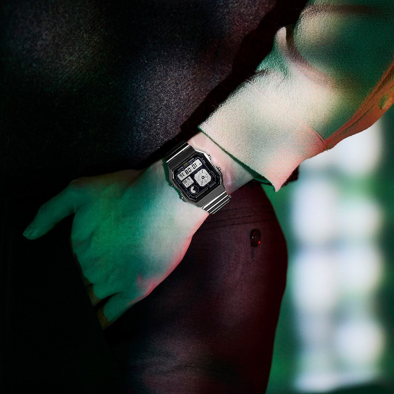 Main Image 7 of Casio A130WE-1AEF Retro Vintage Black Square Dial & Stainless Steel  Watch