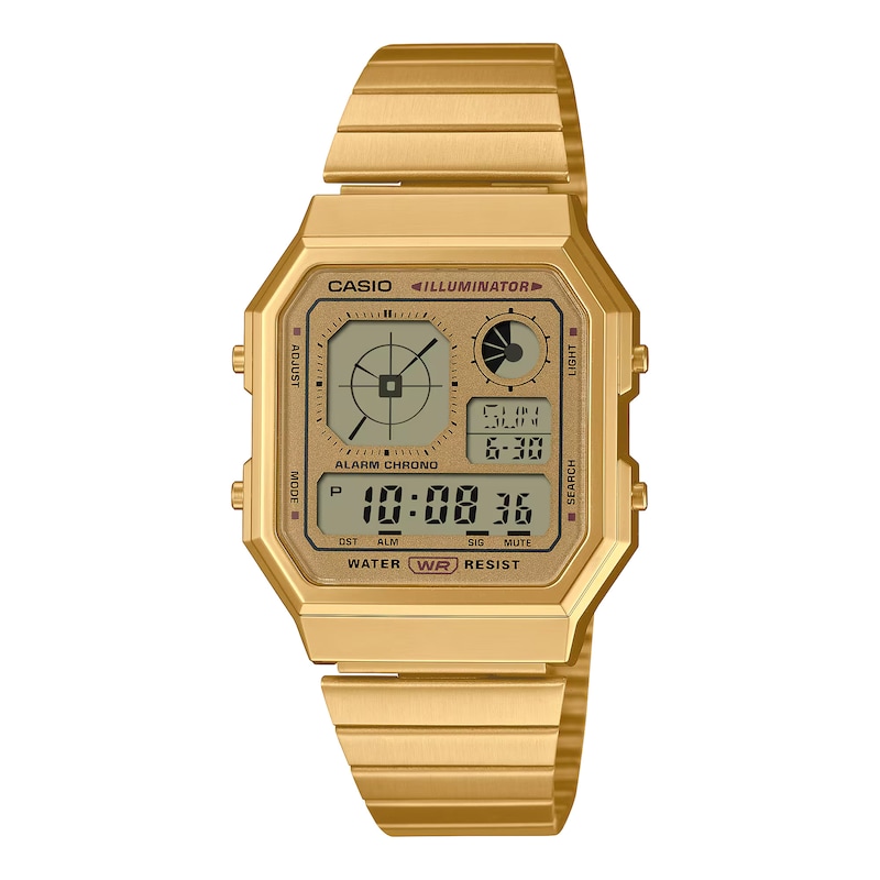 Main Image 1 of Casio A130WEG-9AEF Retro Vintage Square Dial & Gold-Tone Bracelet Watch