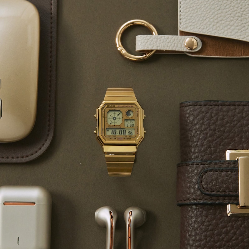 Main Image 2 of Casio A130WEG-9AEF Retro Vintage Square Dial & Gold-Tone Bracelet Watch