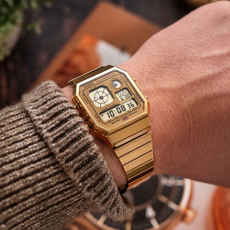 Main Image 5 of Casio A130WEG-9AEF Retro Vintage Square Dial & Gold-Tone Bracelet Watch