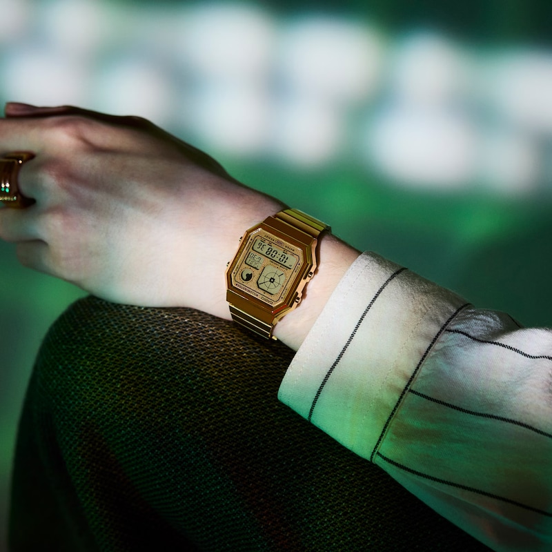 Main Image 7 of Casio A130WEG-9AEF Retro Vintage Square Dial & Gold-Tone Bracelet Watch