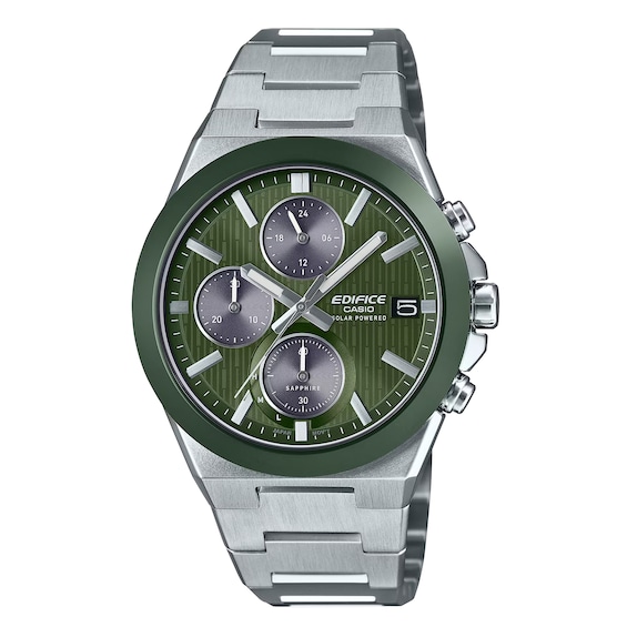 Men's Casio Edifice Efs-S650d-3Aef Ceramic Bezel Green Dial Stainless Steel Solar Watch