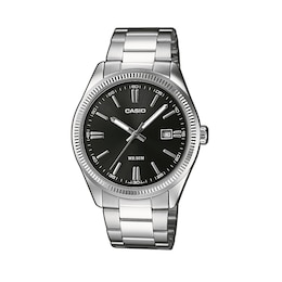 Casio Analogue Black Dial Silver Tone Stainless Steel Bracelet Watch