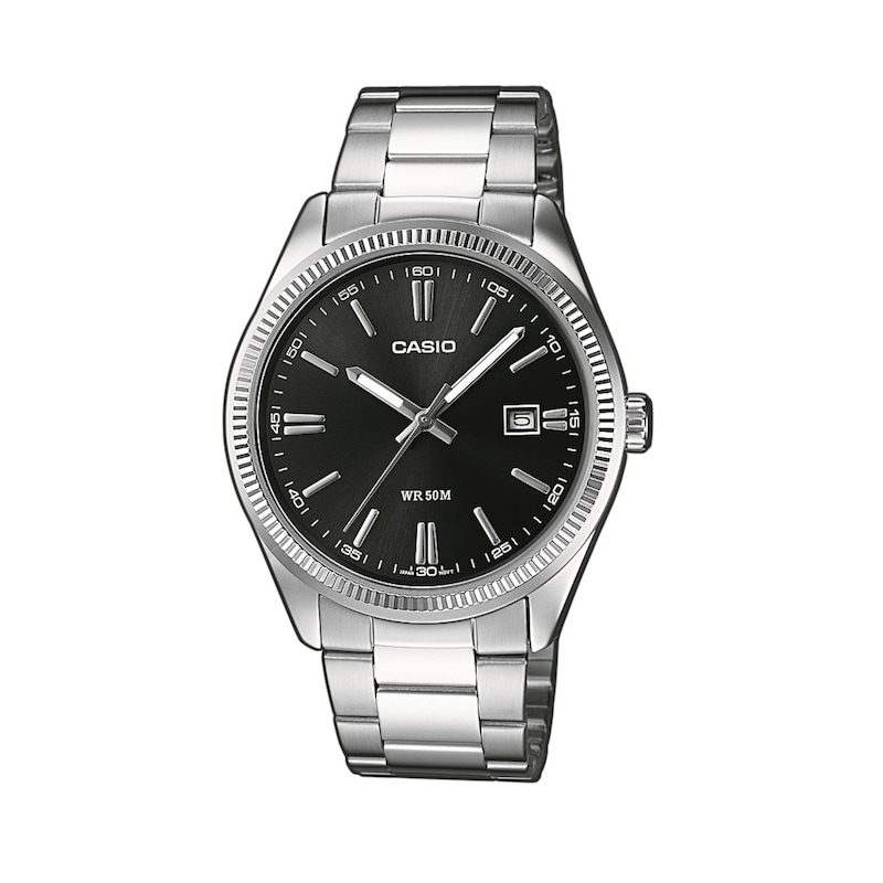 Main Image 1 of Casio Analogue Black Dial Silver Tone Stainless Steel Bracelet Watch