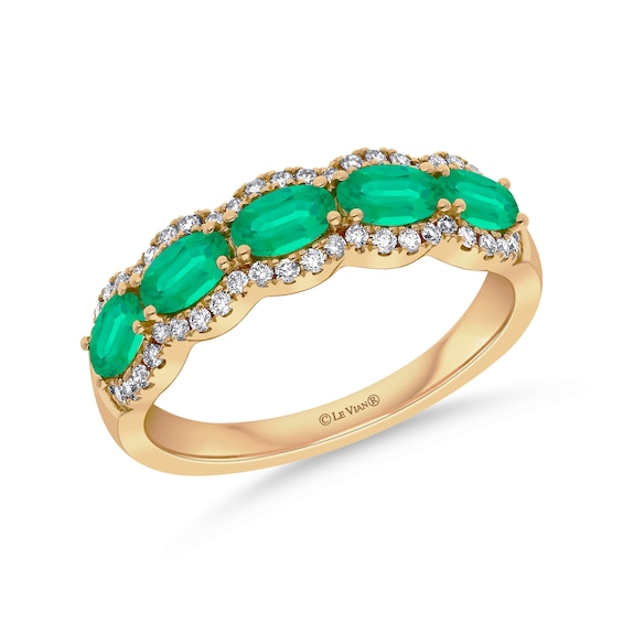 Le Vian 14ct Yellow Gold Costa Smeralda Emerald and Nude 0.25ct Diamond Eternity Ring