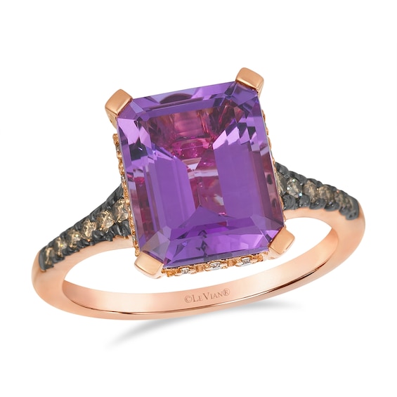 Le Vian 14ct Rose Gold Grape Amethyst and 0.40ct Diamond Solitaire Ring