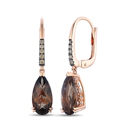 Le Vian 14ct Rose Gold Chocolate Quartz & 0.20ct Diamond Hoop Earrings