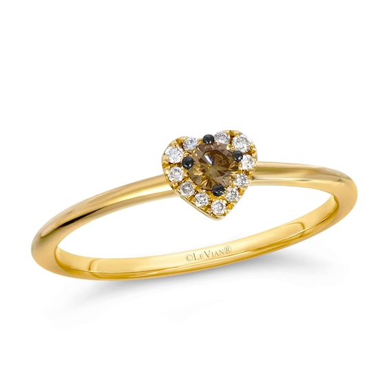 Le Vian 14ct Yellow Gold Chocolate and Nude 0.12ct Diamond Heart Shaped Ring