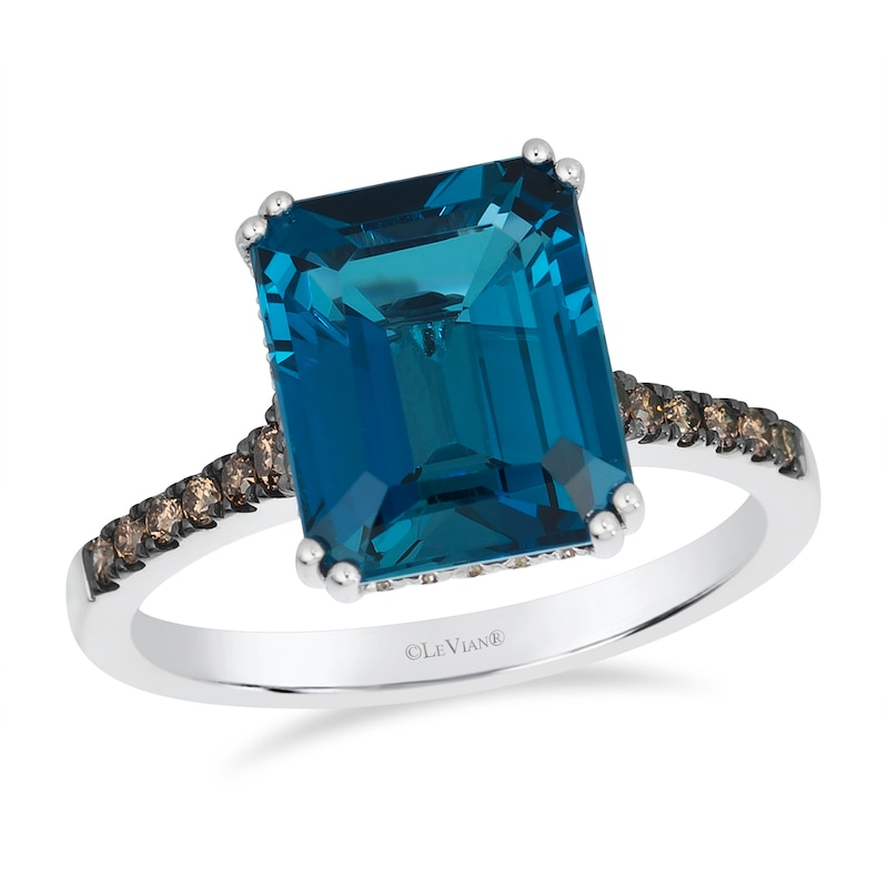 Main Image 1 of Le Vian 14ct White Gold Deep Sea Blue Topaz & 0.30ct Diamond Solitaire Ring