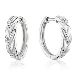 Sterling Silver 0.15ct Diamond Interlink Woven Hoop Earring