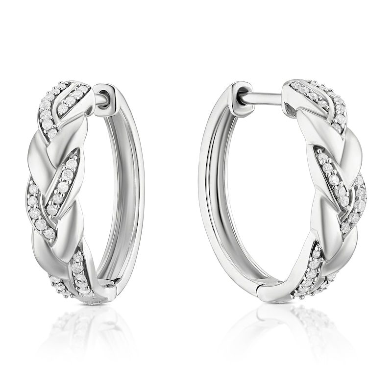 Main Image 1 of Sterling Silver 0.15ct Diamond Interlink Woven Hoop Earring