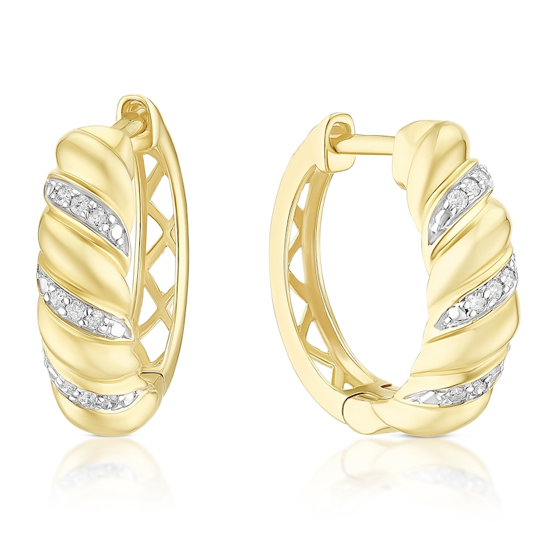 Main Image 1 of 9ct Yellow Gold 15mm Diamond Twist Hoop Earrings