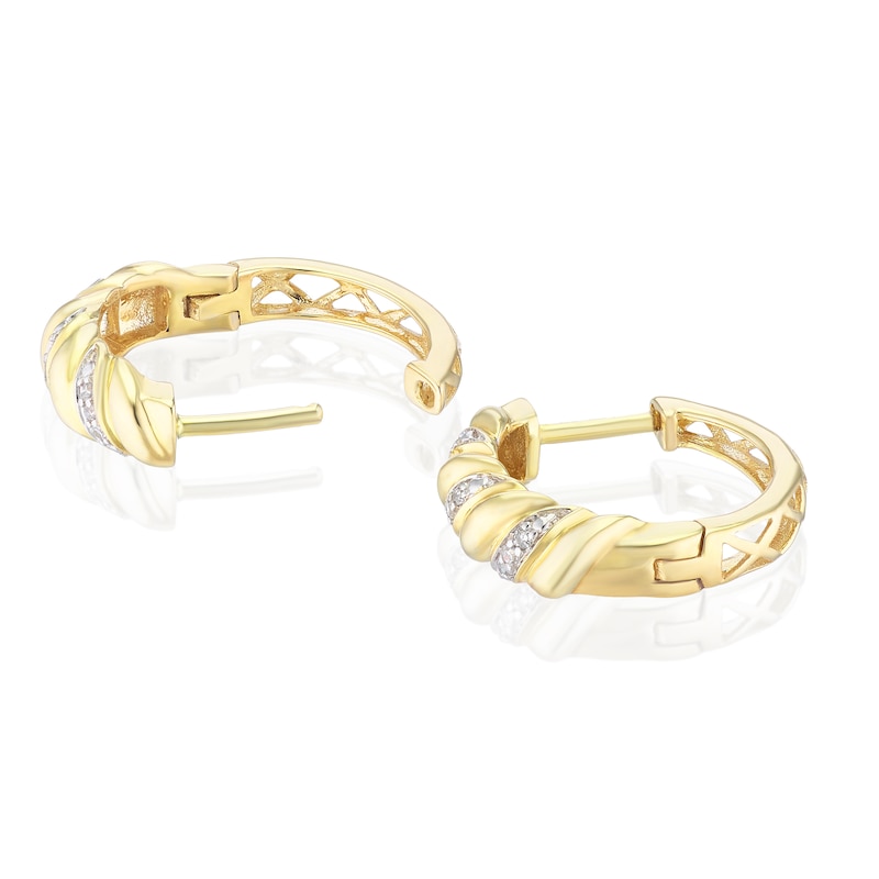 Main Image 2 of 9ct Yellow Gold 15mm Diamond Twist Hoop Earrings