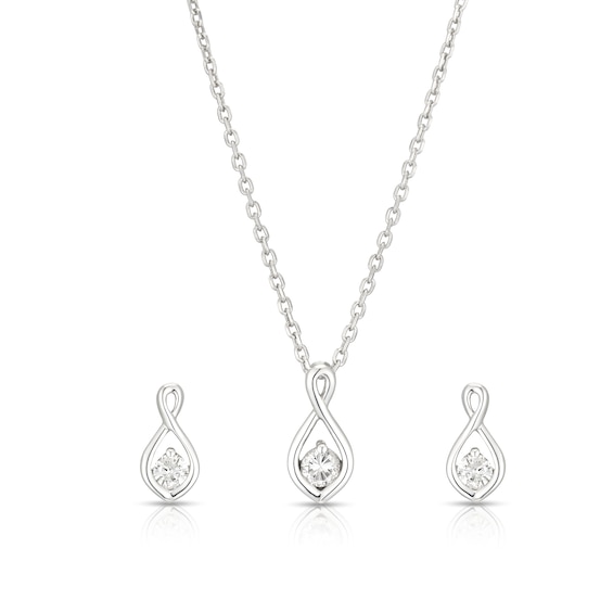 Sterling Silver 0.25ct Diamond Infinity Earring and Pendant 