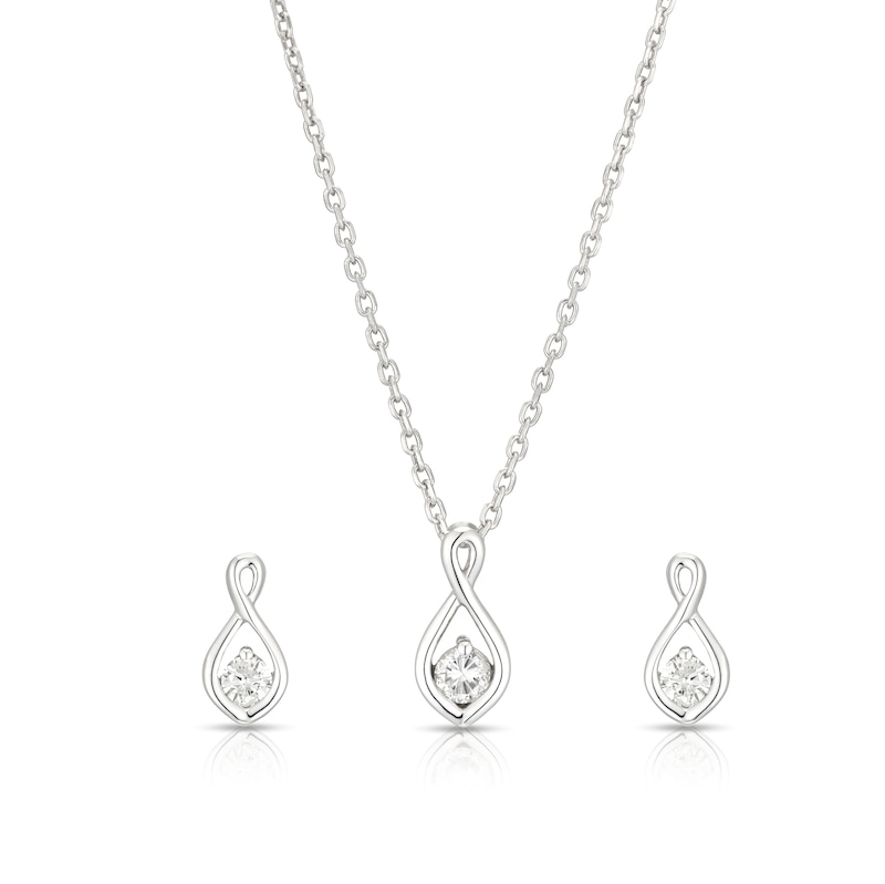 Main Image 1 of Sterling Silver 0.25ct Diamond Infinity Earring & Pendant Box Set