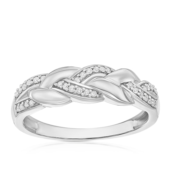 Sterling Silver 0.10ct Diamond Interlink Woven Ring