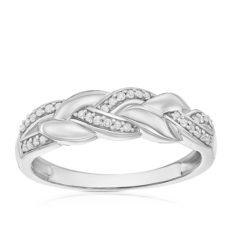 Main Image 1 of Sterling Silver 0.10ct Diamond Interlink Woven Ring