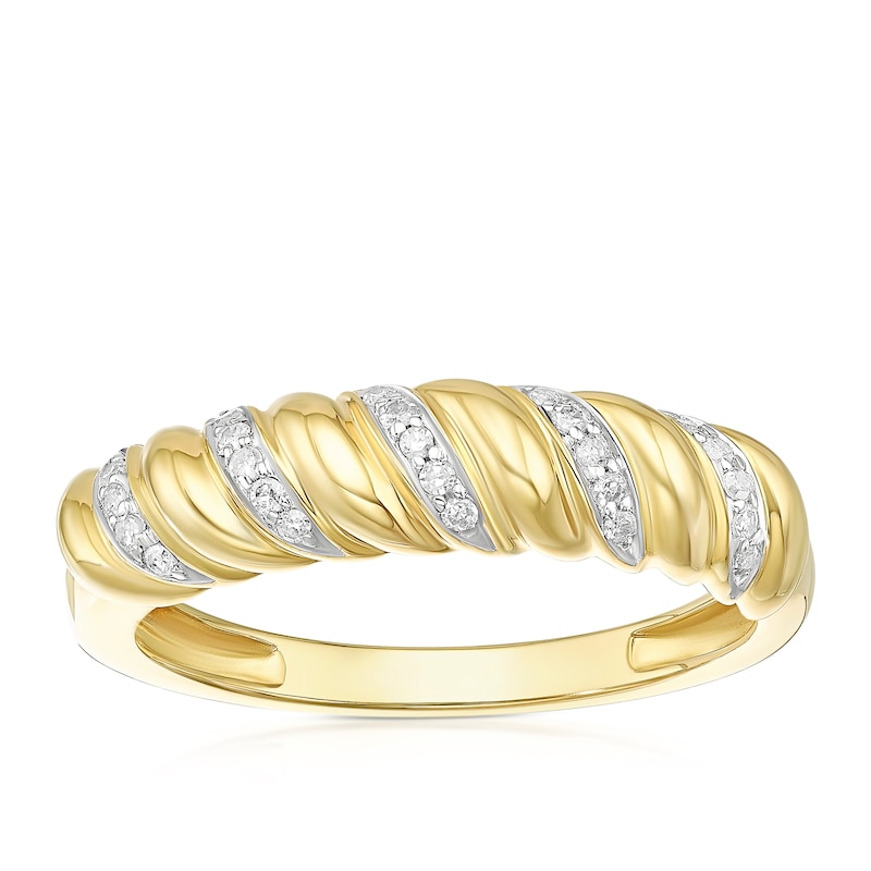 Main Image 1 of 9ct Yellow Gold 0.10ct Diamond Twist Fashion Ring