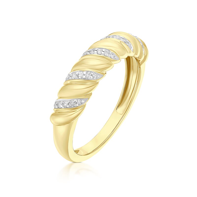 Main Image 2 of 9ct Yellow Gold 0.10ct Diamond Twist Fashion Ring