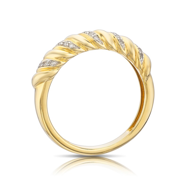 Main Image 3 of 9ct Yellow Gold 0.10ct Diamond Twist Fashion Ring