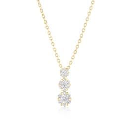 9ct Yellow Gold 18" 0.25ct Diamond Flower Shaped Cluster Trilogy Pendant