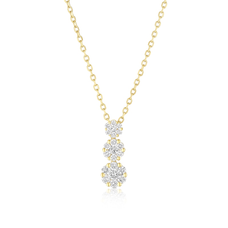 Main Image 1 of 9ct Yellow Gold 18" 0.25ct Diamond Flower Shaped Cluster Trilogy Pendant