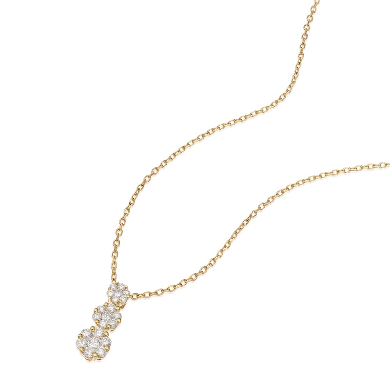 Main Image 2 of 9ct Yellow Gold 18" 0.25ct Diamond Flower Shaped Cluster Trilogy Pendant