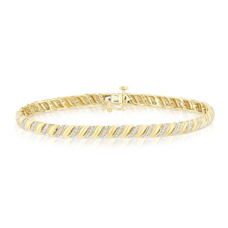 Main Image 1 of 9ct Yellow Gold 0.50ct Diamond Twist Tennis Bracelet