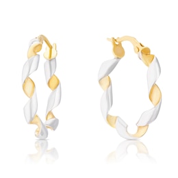 9ct Yellow & White Gold Open Twist Hoop Earrings