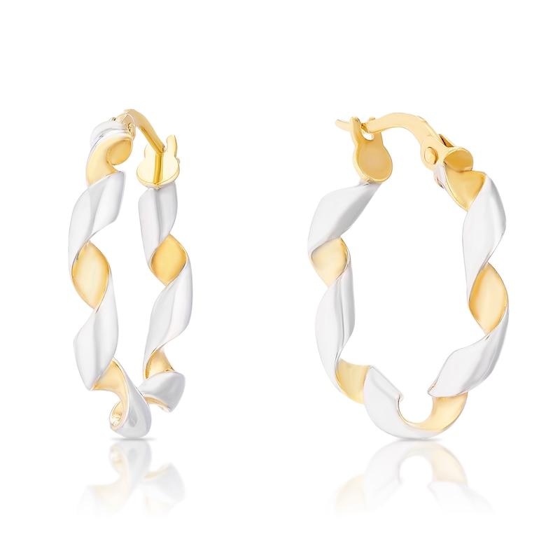 Main Image 1 of 9ct Yellow & White Gold Open Twist Hoop Earrings