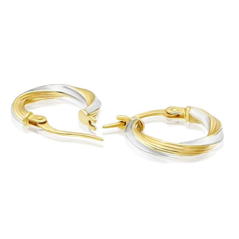 Main Image 2 of 9ct Yellow & White Gold Small Twist Textured Hoop Earrings