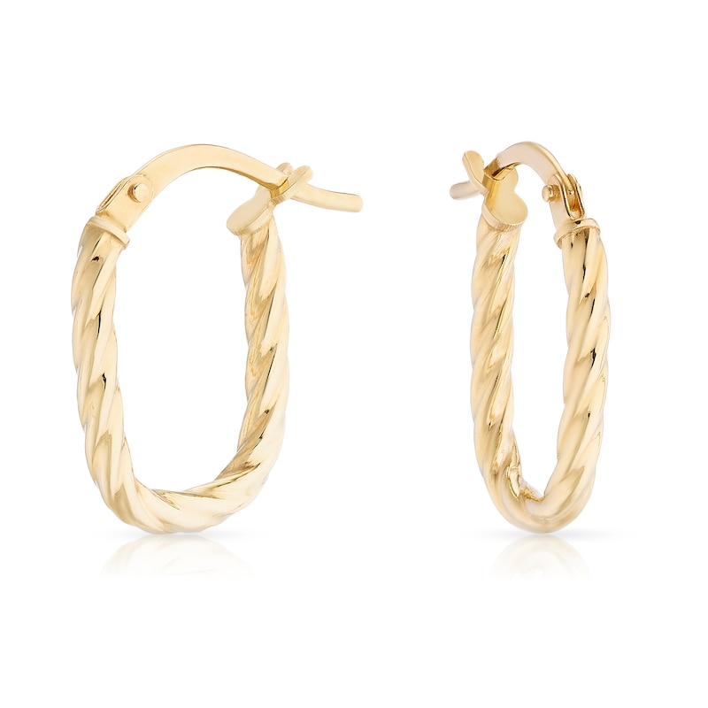 Main Image 1 of 9ct Yellow Gold Small Rectangle Twist Textured Hoop Earrings