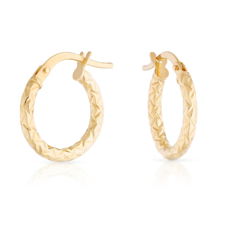 Main Image 1 of 9ct Yellow Gold Small Crosshatch Textured Hoop Earrings