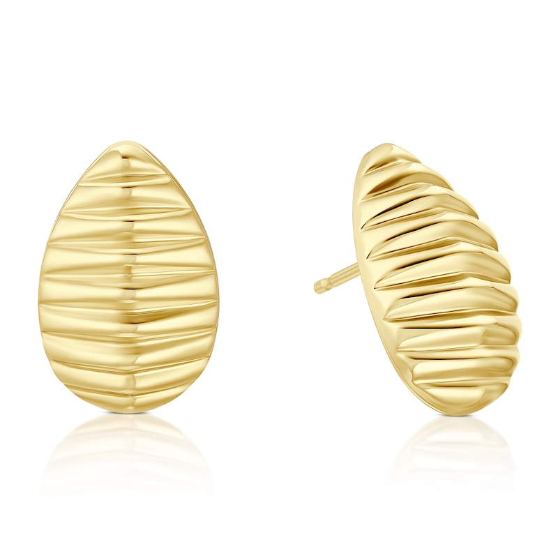 Main Image 1 of 9ct Yellow Gold Large Linear Textured Teardrop Stud Earrings