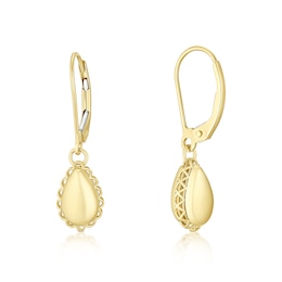 9ct Yellow Gold Scalloped Edge Teardrop Drop Earrings