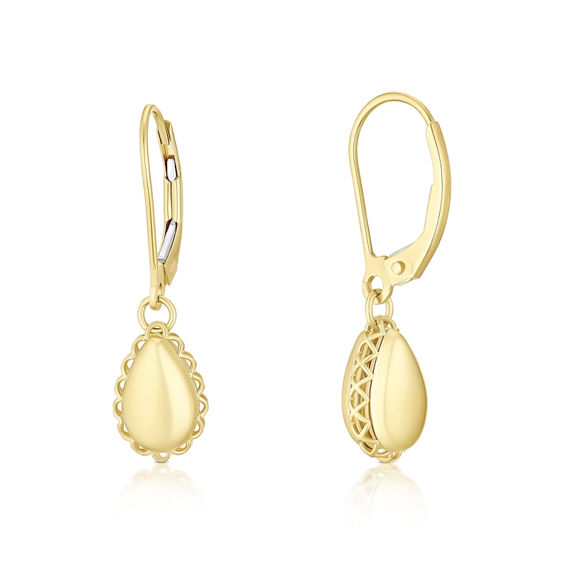 Main Image 1 of 9ct Yellow Gold Scalloped Edge Teardrop Drop Earrings