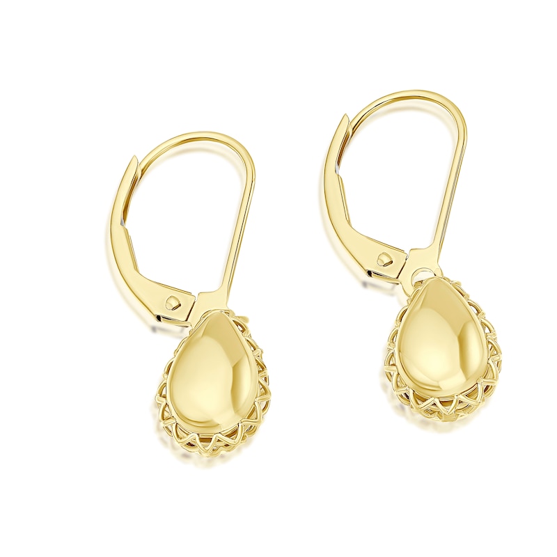 Main Image 2 of 9ct Yellow Gold Scalloped Edge Teardrop Drop Earrings