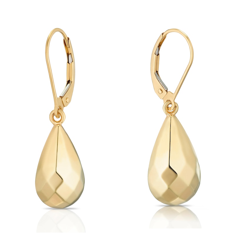 Main Image 1 of 9ct Yellow Gold Large Facetted Teardrop Drop Earrings