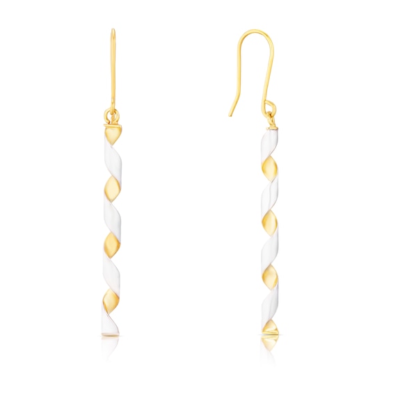 9ct Yellow and White Gold Open Twist Drop Earrings