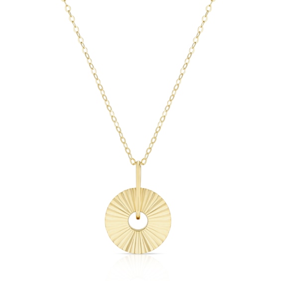 9ct Yellow Gold Textured Circle Pendant Necklace