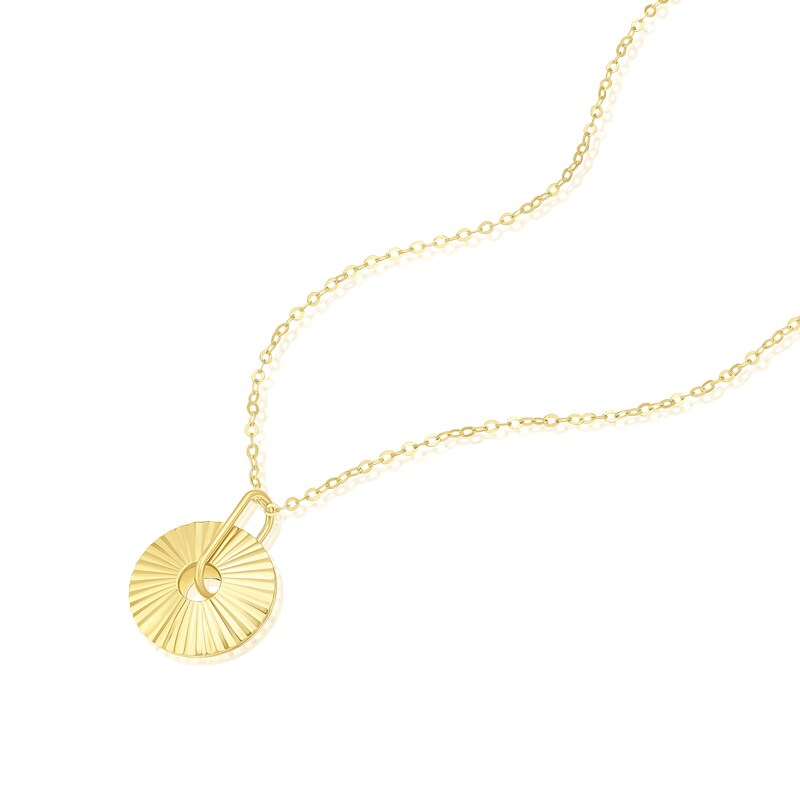 Main Image 2 of 9ct Yellow Gold Textured Circle Pendant Necklace