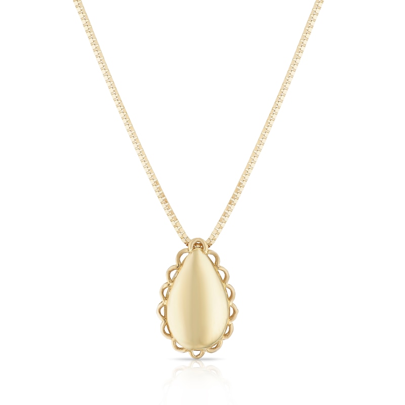 Main Image 1 of 9ct Yellow Gold Scalloped Edge Teardrop Pendant Necklace