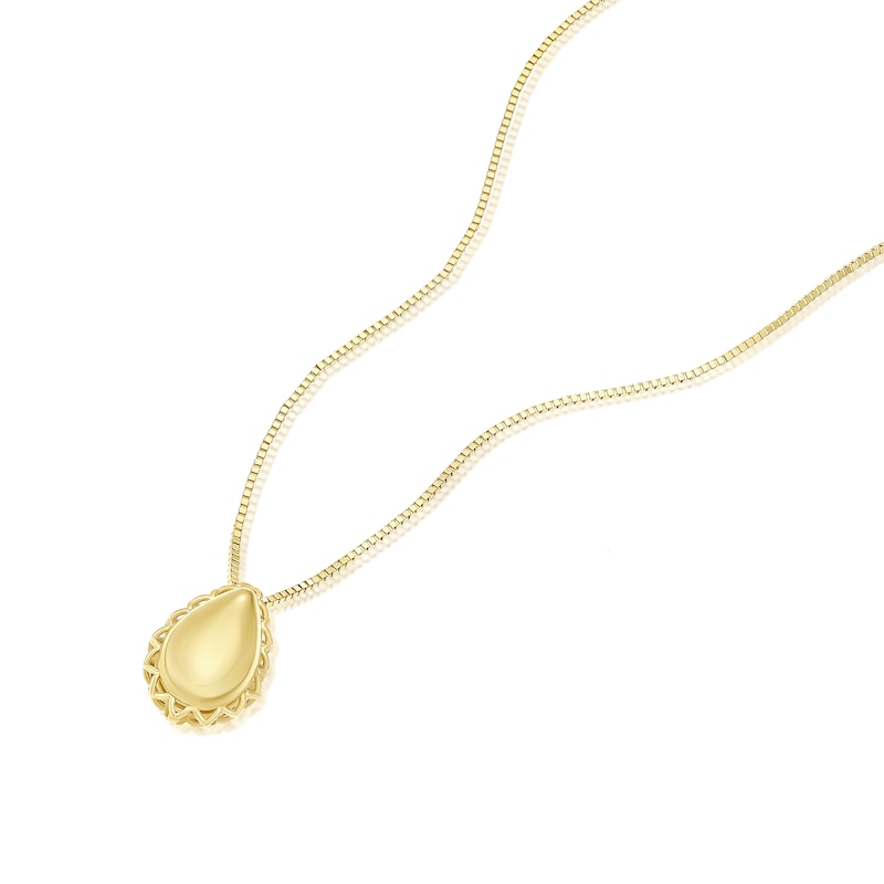 Main Image 2 of 9ct Yellow Gold Scalloped Edge Teardrop Pendant Necklace