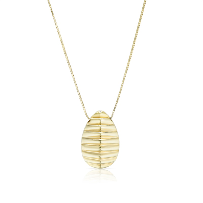 Main Image 1 of 9ct Yellow Gold Large Linear Textured Teardrop Pendant Necklace