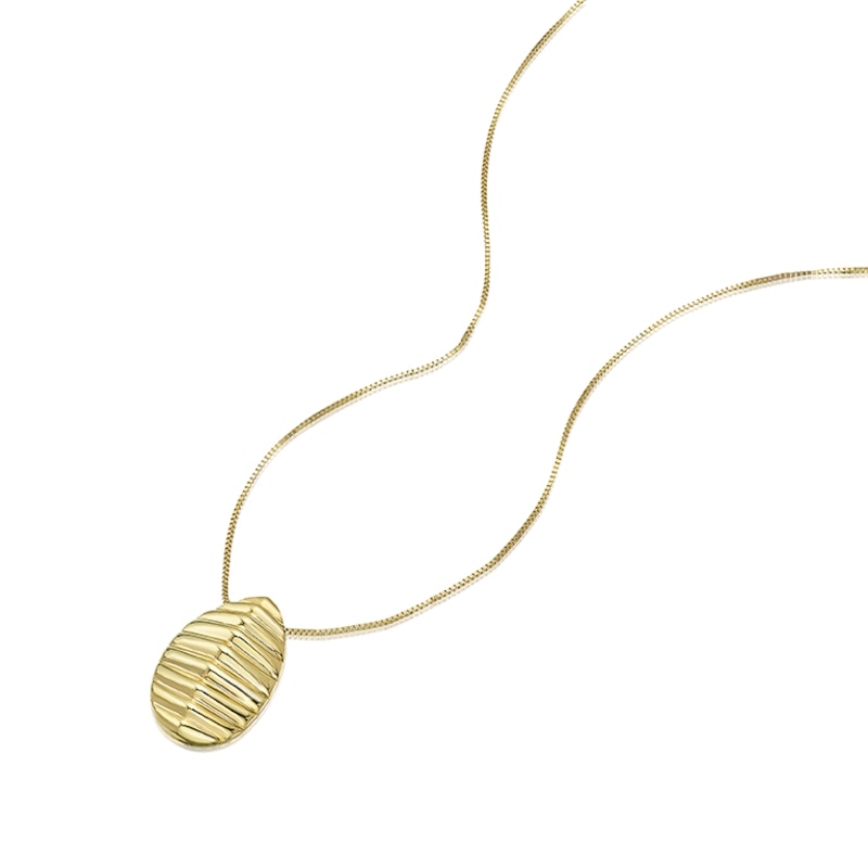 Main Image 2 of 9ct Yellow Gold Large Linear Textured Teardrop Pendant Necklace