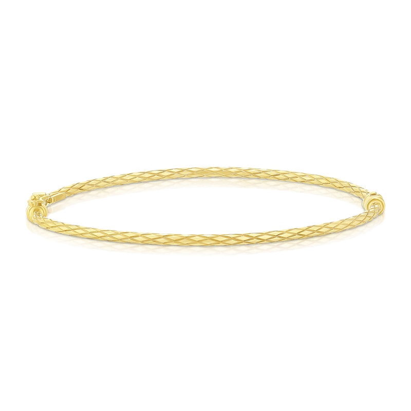 Main Image 1 of 9ct Yellow Gold Thin Crosshatch Textured Bangle